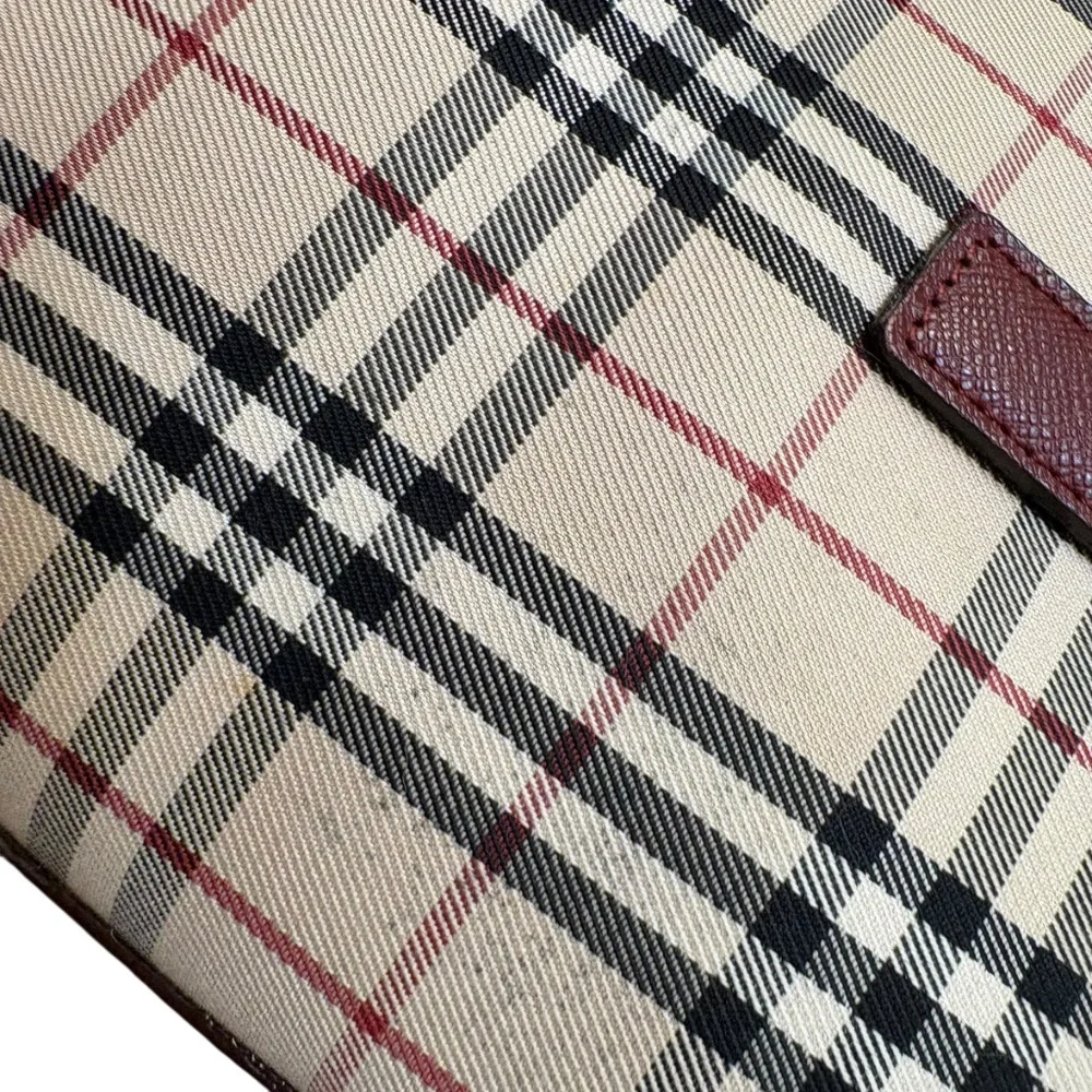 Burberry vintage classic nova check and burgundy leather tote bag - Picture 11 of 16